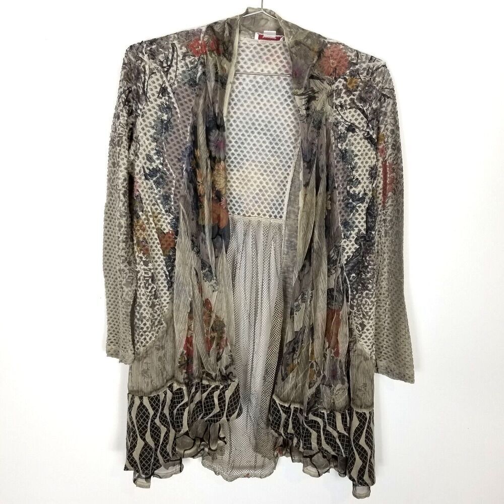 Kamana Women Lightweight Open Draped Cardigan Jacket Sz S Boho Semi Sheer Y2K